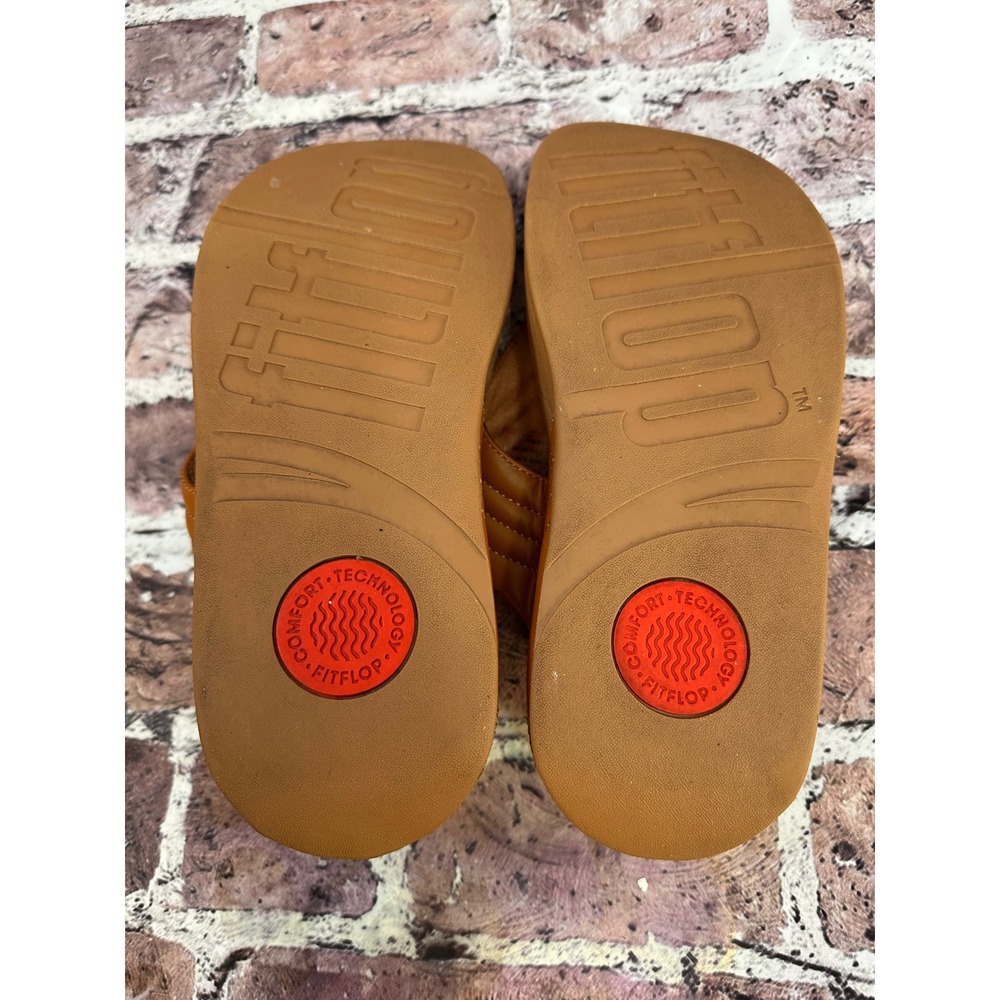 FitFlop Lulu Chevron Leather Toe-Post Sandals Tan Brown DX5-582 Womens 10 - Picture 5 of 16